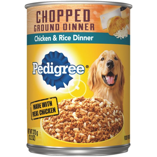 Pedigree Adult Canned Wet Dog Food Chopped Ground Dinner Chicken Rice Dinner Flavor 13 2 Oz Can Walmart Com