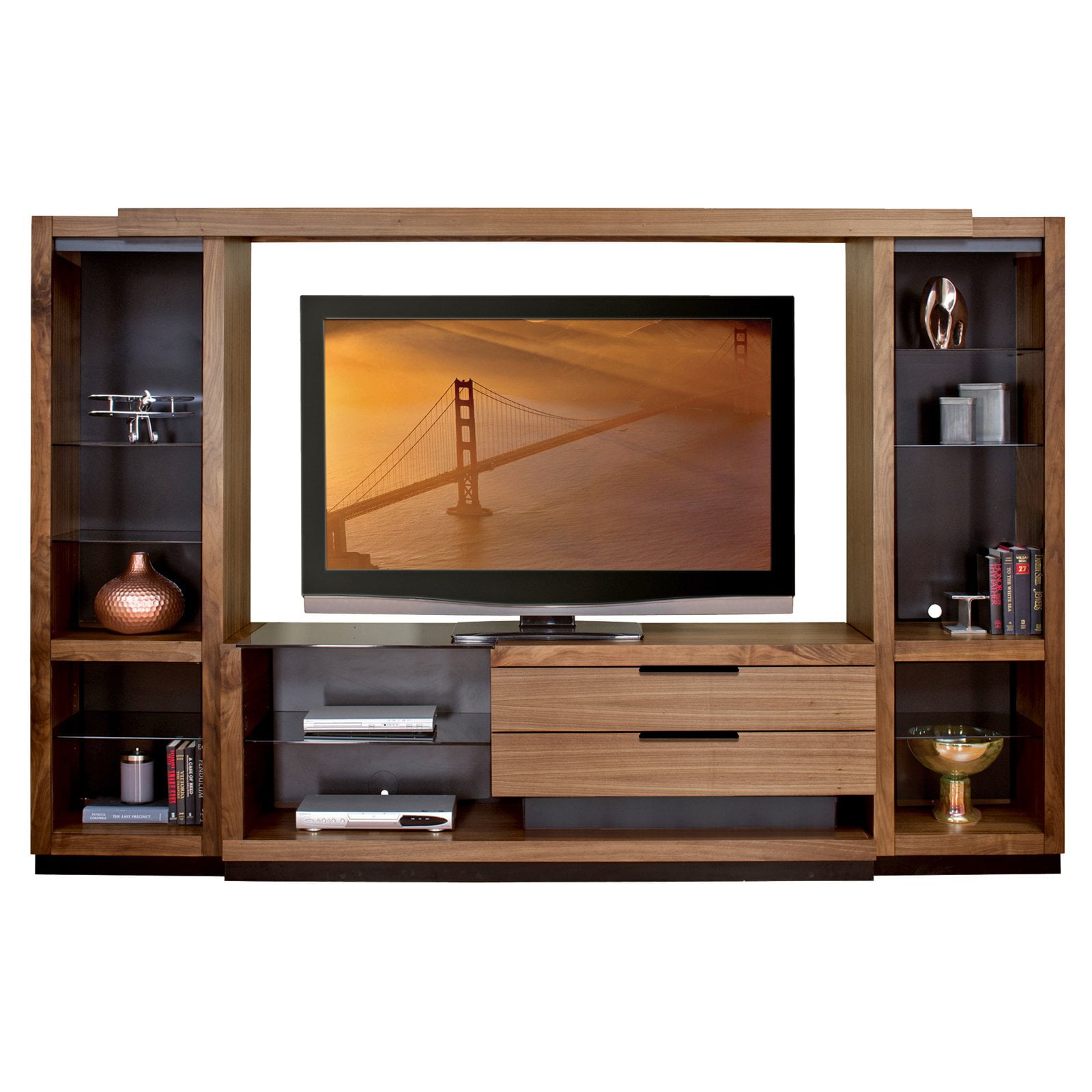 Stratus 4 Piece 118 In Entertainment Center With Open Pier By Entertainment Center With Open Pier By Martin Home Furnishings Walnut Finish