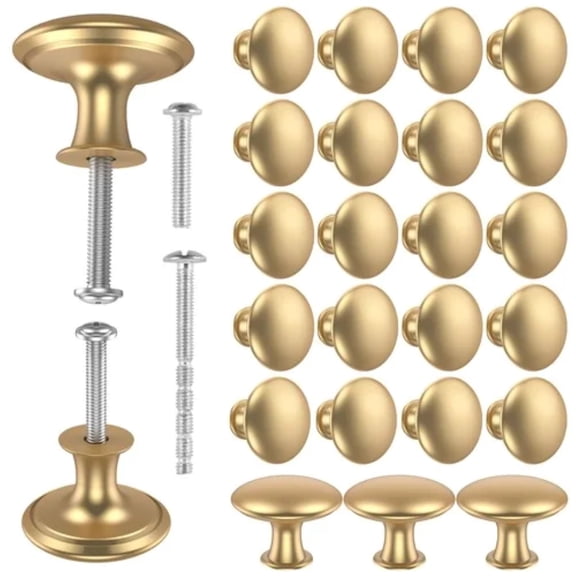 Wekvgz 25pack Cabinet knobs Rustproof Gold Zinc Alloy Cabinet Knobs 1-3/16" Decorative Drawer Pull Handle Knobs for Dresser Drawers-Kitchen Cabinet Hardware with Screws