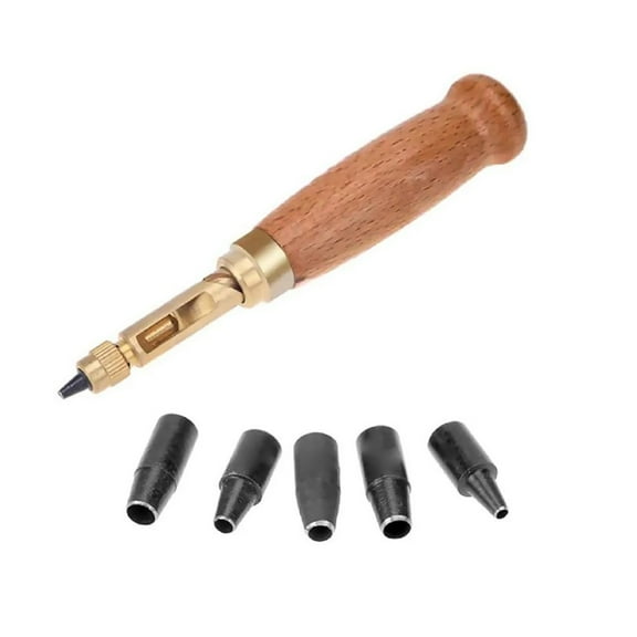 Leather Hole Punch Tool, Adjustable Screw Hole Punch Craft Puncher 6 Sizes Tip Fabric Punch Set