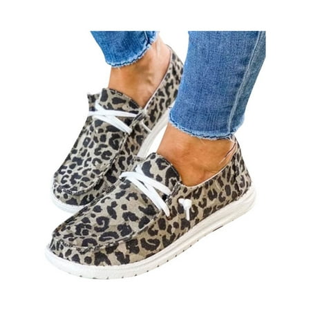 

Wazshop Women s Casual Shoes Flat Loafers Round Toe Flats Breathable Slip On Womens Canvas Classic Brown Leopard Print 9.5