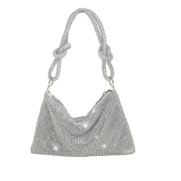 Rhinestone Purses For Women Chic Sparkly Evening Handbag Bling Hobo Bag Shiny Silver Clutch Purse For Party Club Wedding