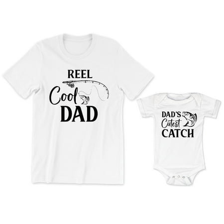 

Reel Cool Dad Men s T-Shirt Fish and Fishing Hook Graphic Dad s Cutest Catch Baby Bodysuit Kids Toddler Shirt