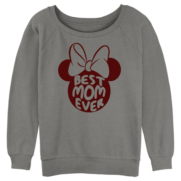 Junior's Minnie Mouse Best Mom Ever Silhouette  Sweatshirt Gray Heather X Large