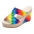 thumbnail image 7 of Womens Platform Wedge Sandals Color Block Cutout Leather Open Toe Wedges Heels Comfortable Slip on Mules Beach Vacation Slides Size 8.5, 7 of 7