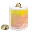 thumbnail image 2 of Watercolor Piggy Bank, Spring Meadow with Silhouette of Flower Grass and Butterfly Art, Ceramic Coin Bank Money Box for Cash Saving, 3.6" X 3.2", Earth Yellow Pale Pink, by Ambesonne, 2 of 4