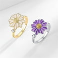thumbnail image 5 of Rotatable CZ Purple White Daisy Flower Ring for Women Silver Gold-Toned Crystal Floral Stackable Statement Open Band Spinner Finger Ring Comfort Fit Adjustable Fidget Anxiety Relieving Stress Jewelry, 5 of 6