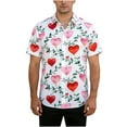 thumbnail image 1 of Chemise Unisexe à Manches Courtes avec Imprimé de la Saint-Valentin, Chemise Décontractée Boutonnée Assortie pour Couples avec Col Rabattu, Haut Graphique Coupe Régulière en Tissu Léger et Respirant pour Cadeaux des Fêtes et Sorties à Thème, 1 of 7