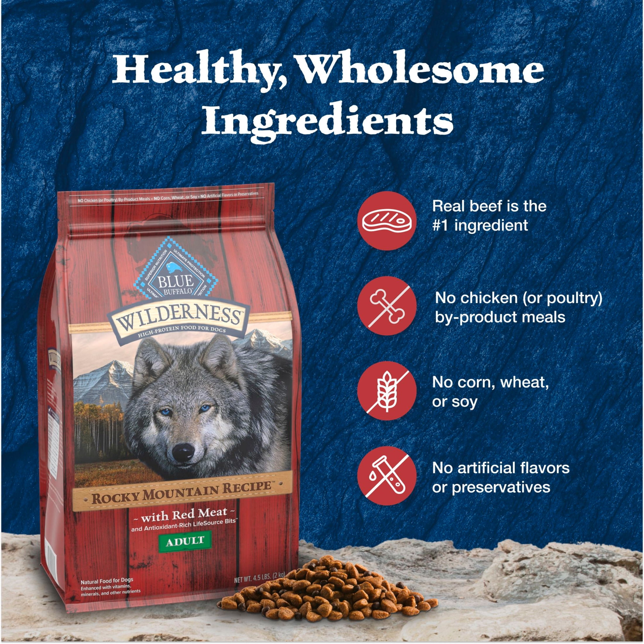 Blue Buffalo Wilderness Adult Dry Dog Food, Rocky Mountain Recipe, Red Meat, 4.5-lb. Bag