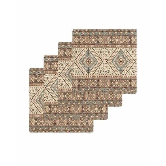 Brown Geometric Kitchen Dish Towels for Drying Dishes Set of 4, Modern Ethnic Southwest Vintage Waffle Weave Microfiber Terry Hand Tea Bathroom Towels Quick Dry & Absorbent Towel 12x12