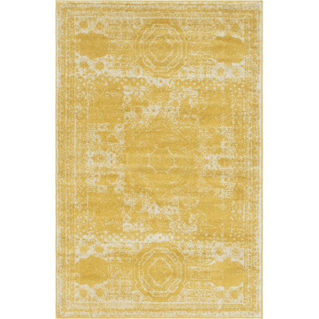 Unique Loom Bromley Collection Vintage Traditional Area Rug, 4 x 6 Feet, Yellow/Ivory