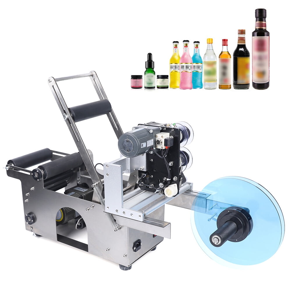 Semi-Automatic Round Bottle Labeling Machine, Adjustable Labeler Label Applicator Machine for Cylinder Cosmetic, Beverage, Food Industry 20-40pcs/min