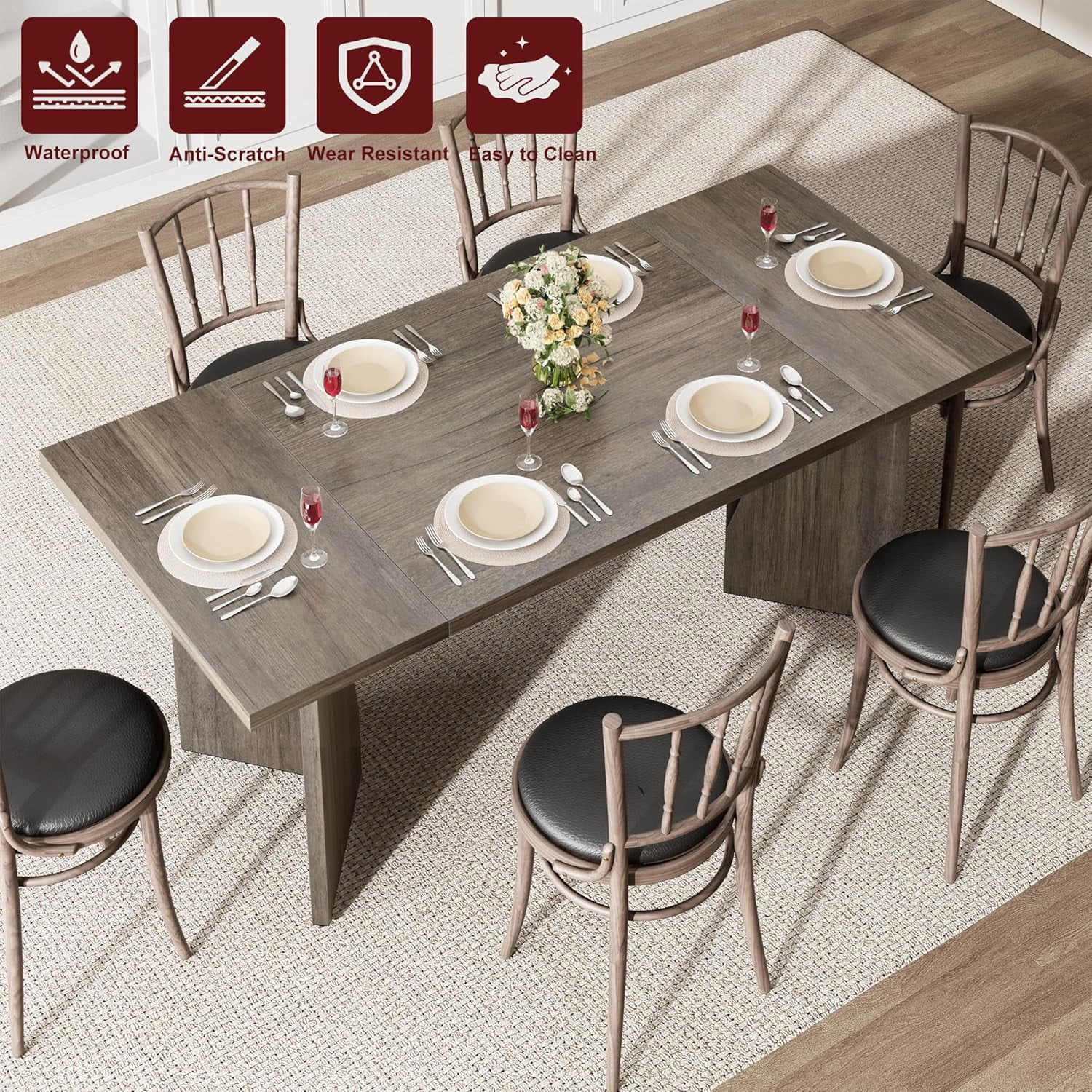Senfot 71 Inch Rectangular Dining Table for 6 People, Long Wooden Dining Room Table,Farmhouse Tall Kitchen Table with Large Tabletop & Heavy Duty Legs for Kitchen,Dining Room & Living Room,Gray