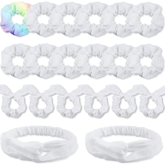 IVARYSS Coleteros Blancos para Teñir Anudado Diademas con Lazo de Algodón DIY 3 Tipos de Actividades de Fiesta Accesorios para el Cabello para Niñas y Mujeres 20 Piezas