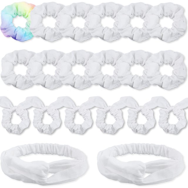 IVARYSS Coleteros Blancos para Teñir Anudado Diademas con Lazo de Algodón DIY 3 Tipos de Actividades de Fiesta Accesorios para el Cabello para Niñas y Mujeres 20 Piezas