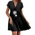 thumbnail image 2 of Vestido de falda corta de lino y algodón con estampado de manga corta y cuello en V de moda sexy informal para mujer Pompotops ghjkhdj17280, 2 of 8