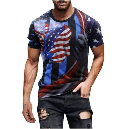 Summer Savings Clearance 2022! PIMOXV Independence Day Men's Casual Printed Short Sleeve T-Shirt Top Independence Day Men's Printed Short Sleeve T-Shirt Top Reduced Price Deals