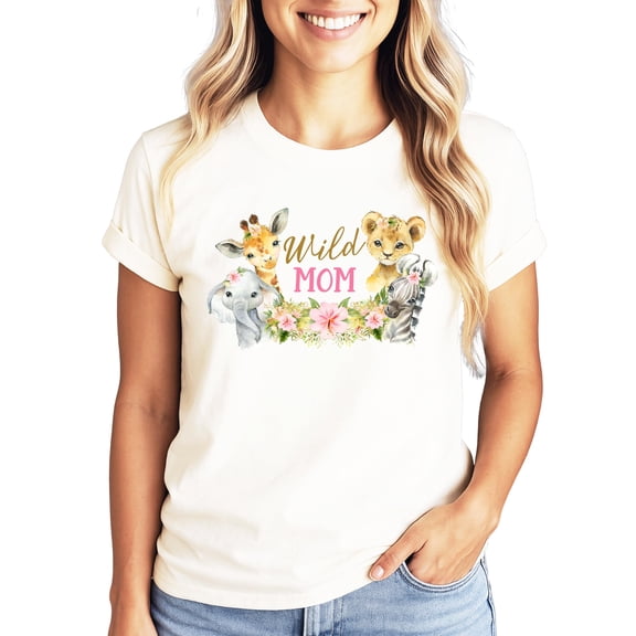 Wild Mom Safari Animal Theme 1st Birthday Matching Family Party Tee -Sold Individually Natural Shirt Adult Medium