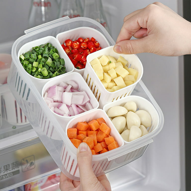 1pc Pp Plastic Container With Lid, 6-compartment For Fruits, Vegetables,  Onion, Garlic And More, Refrigerator & Freezer Safe, Storage Organizer Box
