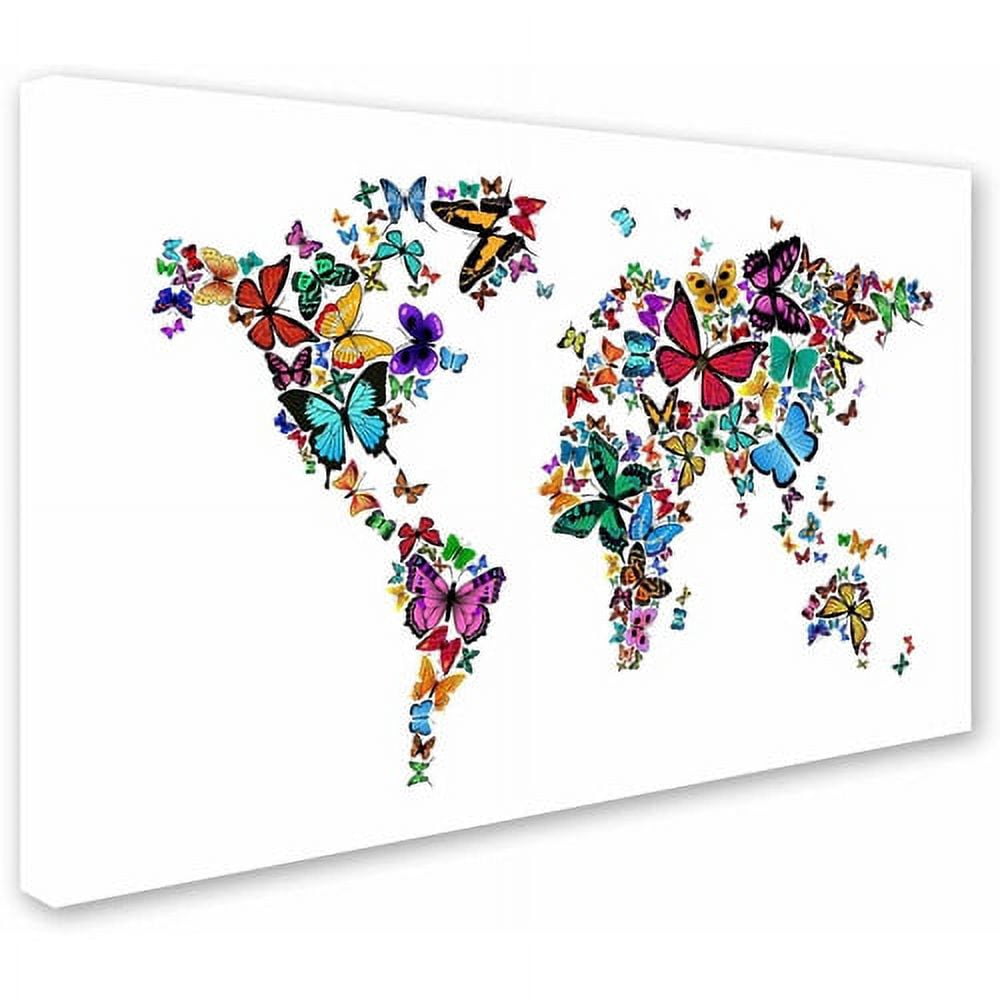 Trademark Fine Art "Butterflies Map of the World" Canvas Art by Michael Tompsett