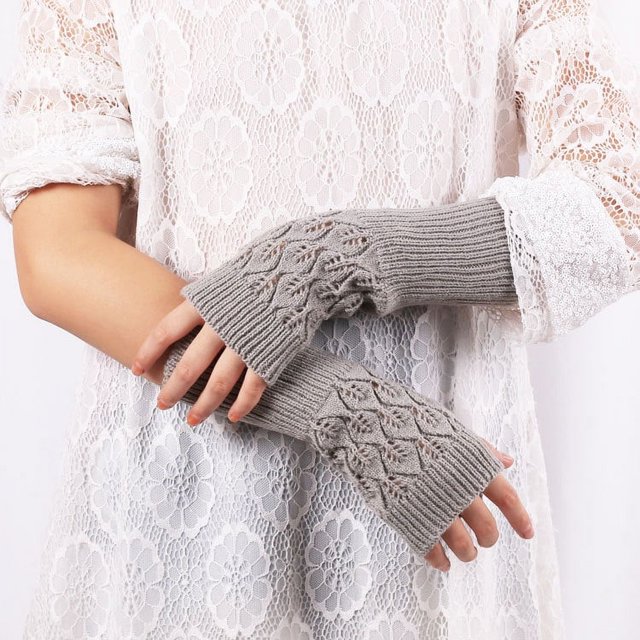 Guante largo hueco para mujer, versión coreana de guantes extendidos, guantes de manga para dedos, hojas huecas para jugar a la computadora