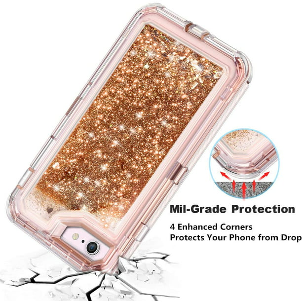 Entronix iPhone SE/8/7 Heavy Duty Glitter Case for Girls Women Liquid Bling Sparkle Shining Glitter Luxury Quicksand Soft TPU Cover for 4.7" Rose Gold -