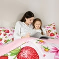 thumbnail image 5 of Homewish Girls Ribbon Bow 7 Pieces Bedding Comforter Set,Cartoon Strawberry Full Bedding Set,Pink Red Green Fitted Sheet Flat Sheet For Princess,Microfiber Bedroom Decor Reversible, 5 of 9