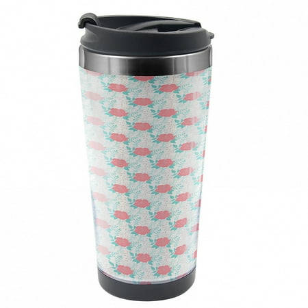

Rose Travel Mug Vintage Flowers with Leaves Steel Thermal Cup 16 oz by Ambesonne