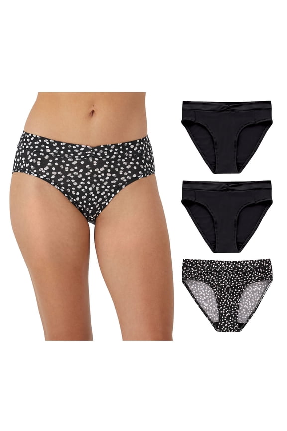 Women's Maidenform 3-Pack Everyday Luxe High Leg Panties Color: Black Black Moondot Size: MEDIUM