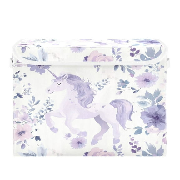 Storage Box With Lid 16.5x12.6x11.8In Foldable Stacked Household Storage Box Super Cute Purple Unicorn