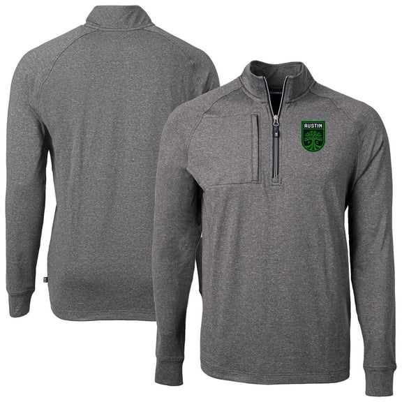 Men's-Cutter & Buck  Heather Black Austin FC Adapt Eco Knit Heather Raglan Quarter-Zip Pullover Top
