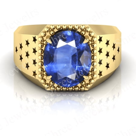 Shree Jewelrs Original Certified Natural Blue Sapphire (Neelam) Ring - 8.25 Carat Certified Handcrafted Ring Jupiter Ring, PANCHDHATU Gold Plated Ring for Men and Women