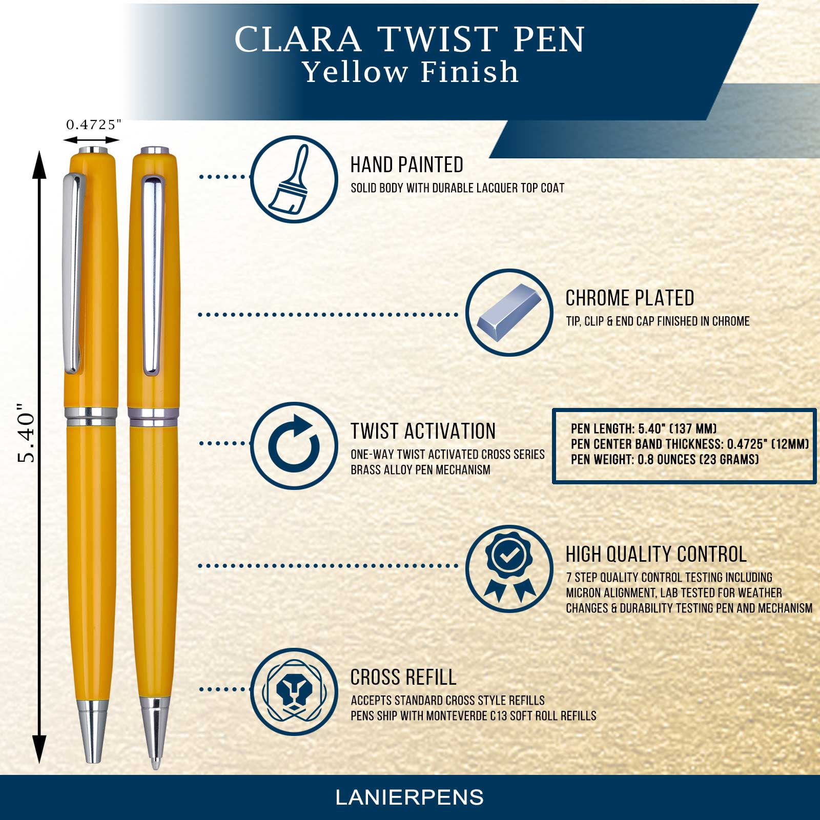 Clara Ball Pen - Yellow with Single Gift Box Rosewood