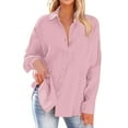 thumbnail image 6 of Stamzod Women's Blouses & Button-Down Shirts Fashion Solid Color Turndown Top Summer Blouses for Women Dressy Casual Long Sleeve Shirts for Women Pink-1 XXL, 6 of 7