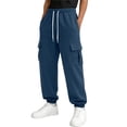 thumbnail image 2 of Busydd Boys Cargo Pants 5-15 Years Solid Color Elastic Waist Joggers for Teen Boys Casual Comfy Drawstring Cuffed Ankle Sweat Pants with Multi Pockets 5-6 Years, 2 of 10