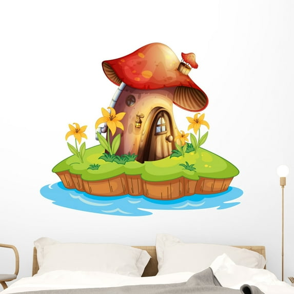 Mushroom House Wall Decal by Wallmonkeys Peel and Stick Graphic (48 in W x 41 in H) WM301915