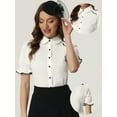 thumbnail image 2 of Blusa vintage con cuello Peter Pan para mujer, con ribete en contraste, manga corta, con botones Blanco S, 2 of 5