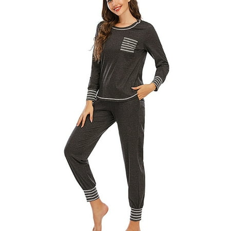 

MRULIC pants for women Women Fashion Solid Color Sets Wear Lounge Wear Home Sleep Set Tops+PantsWomen Pajama Sets Dark Grey + US:6