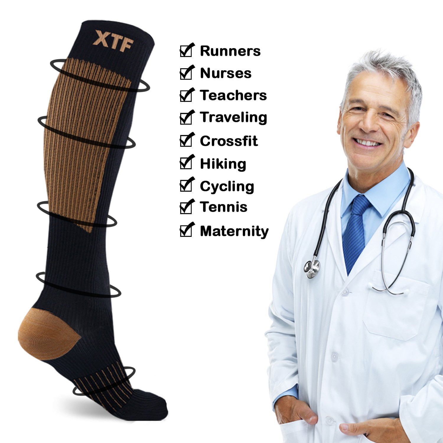 Extreme Fit Men's and Women's Breathable Running Ankle Compression Socks, Bronze (6 Piece)
