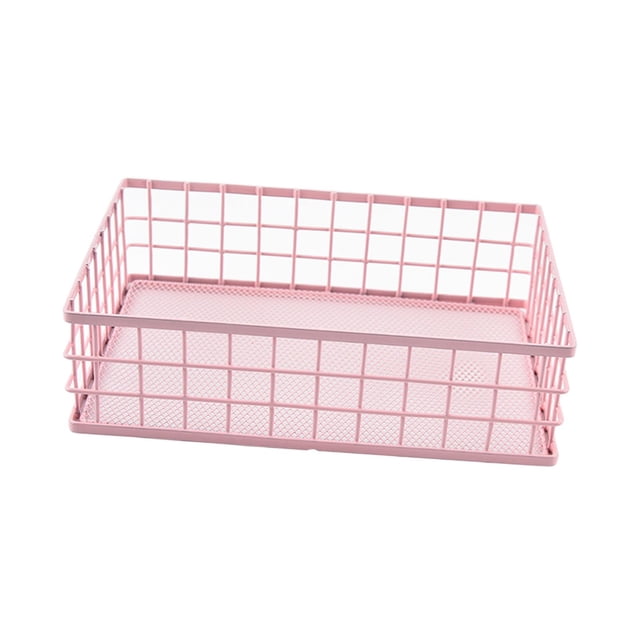 Cesta de almacenamiento de escritorio perfecl de rejilla de hierro rosa