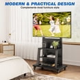 thumbnail image 3 of RTVR Rolling TV Cart Stand on Wheels for 37-75 inch TVs with Storage Shelves, Reinforced Wide Base up to 150lbs, Black, 3 of 9
