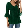 thumbnail image 2 of HongQid Womens Tops 3/4 Sleeve Ruffle Dressy Casual Blouses Double Layers V Neck Tunic Shirt, 2 of 7