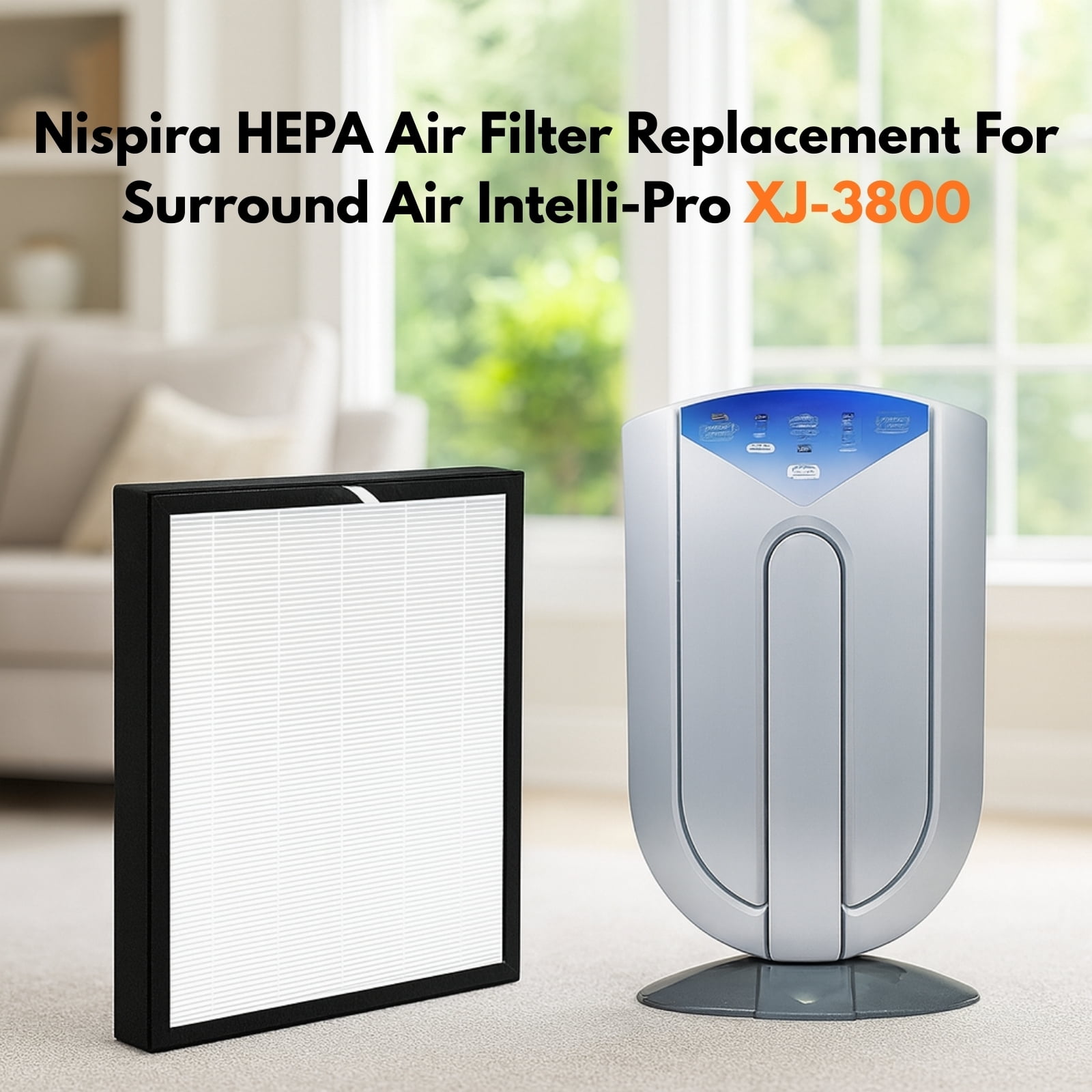 Nispira Replacement HEPA Filter Compatible with Surround Air Intelli-Pro XJ-3800 Air Purifier, 1 Pack