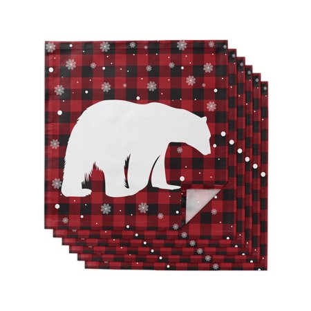 

Cloth Napkins Washable Christmas Polar Bear Silhouettes Snowflake Red and Black Buffalo Check Dinner Napkins Soft Absorbent Polyester Fabric Table Napkins for Weddings Parties 6 Pack 20x20 Inch