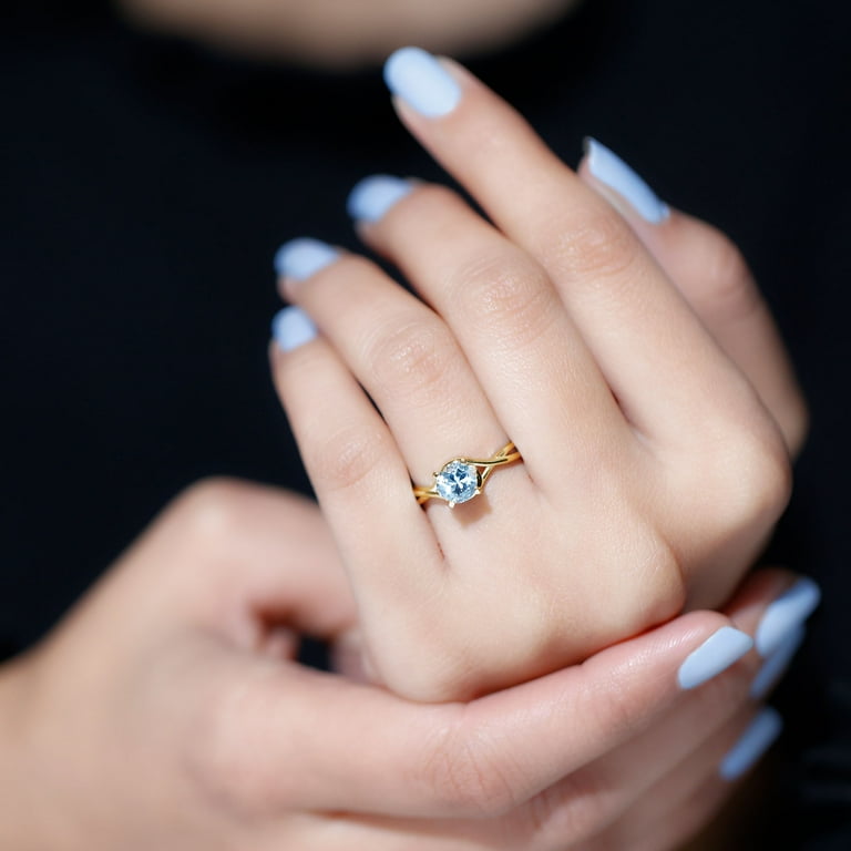 Real Aquamarine Solitaire Ring for Women March Birthstone Ring AAA Grade 14K Yellow Gold US 11.00