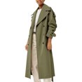 thumbnail image 3 of Women Casual Long Trench Coat with Lapel Collar Solid Color Double Breasted Loose Fit with Belt, 3 of 4