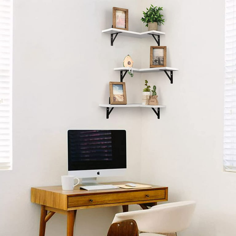Floating Shelves with Black Metal Brackets Set of 3, Light Wood Wall  Bookshelf for Bedroom Over Desk Bed, Hanging Shelf for Office Kitchen  Living