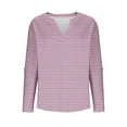 thumbnail image 6 of Women's Striped T-Shirts Trendy V-Neck Shirt Long Sleeve Button Tees Casual Fashion Shirts Classic Fit Pullover Tops (XL, Pink), 6 of 6