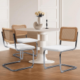 thumbnail image 2 of LivinVeluris Set of 2 Modern Rattan Dining Chairs, Mid-Century Dining Side Chairs, Cane Dining Chairs with Teddy Velvet, Armless Kitchen Chairs (Chrome Frame with White Cushion), 2 of 7