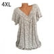 thumbnail image 1 of Camiseta de mujer con cuello en V, manga corta, camiseta de verano informal estampada, beige, 4XL Scienceny  AP001653-55, 1 of 5
